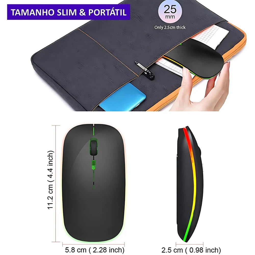 Mouse Sem Fio Recarregável RGB 2.4GHz - Teconaire