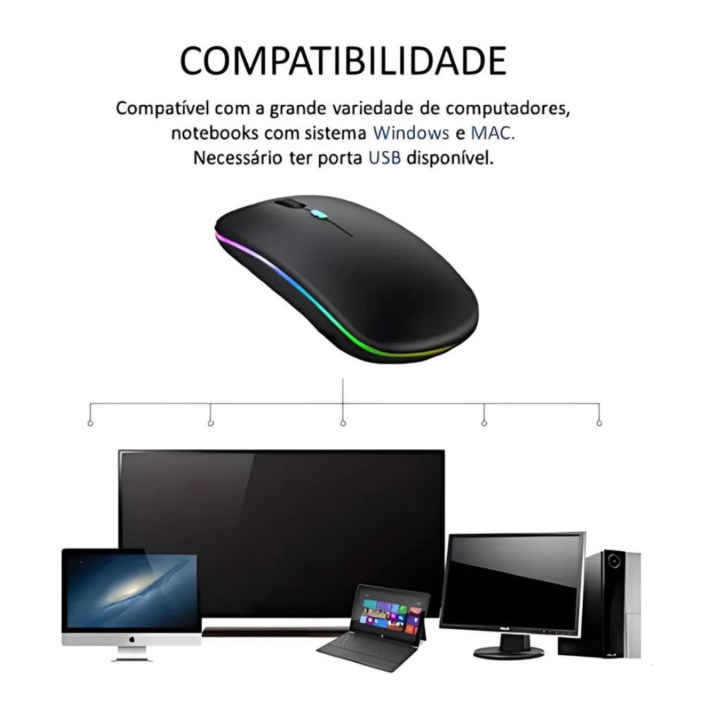 Mouse Sem Fio Recarregável RGB 2.4GHz - Teconaire