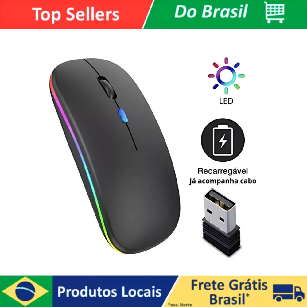 Mouse Sem Fio Recarregável RGB 2.4GHz - Teconaire