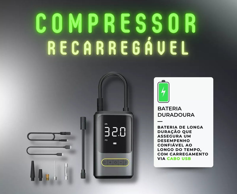 Mini Compressor de Ar Inovador Tecnológico Bagzum™ | Portátil, Multifuncional, Econômico e Mobilidade Incomparável