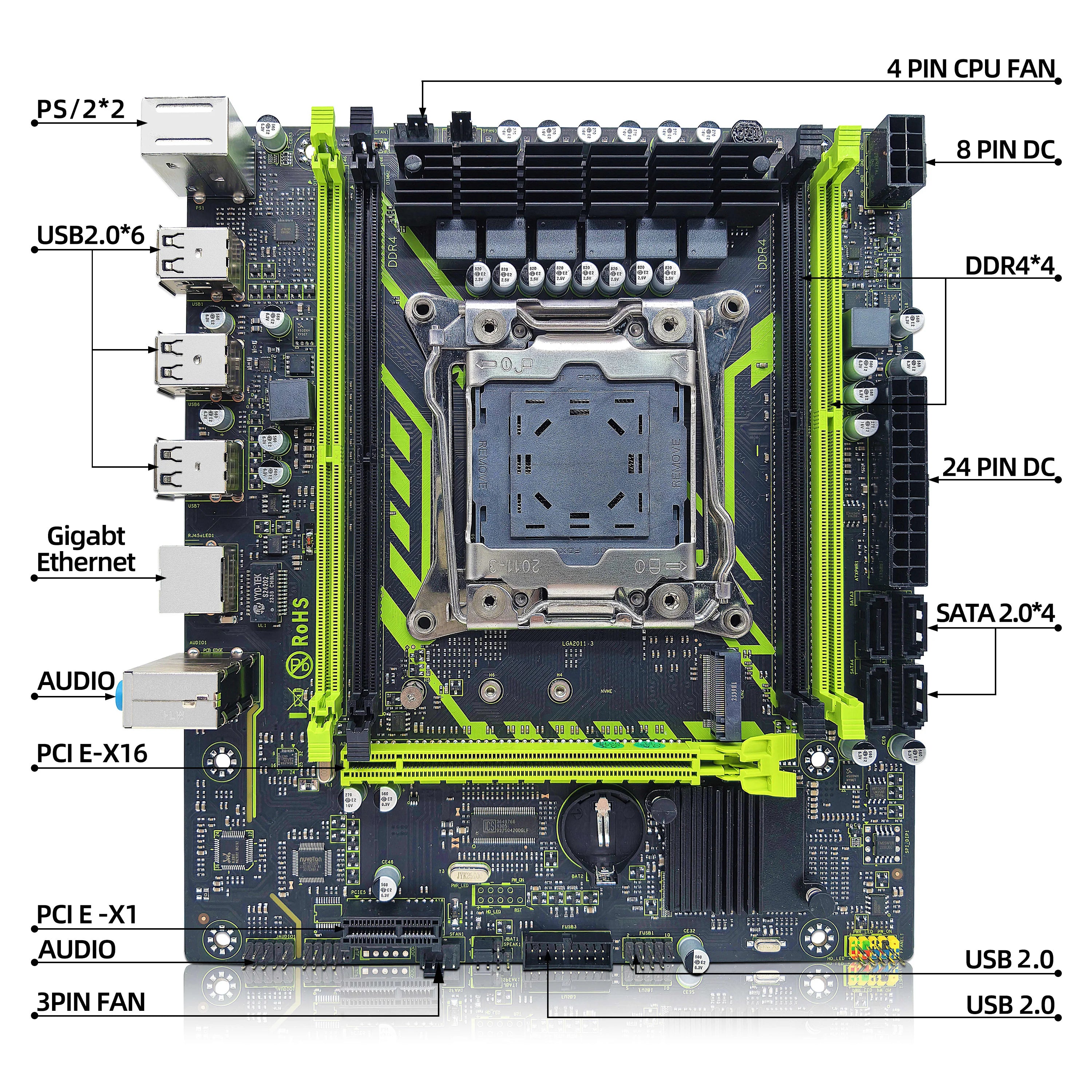 Kit ZSUS X99-8D4 Placa-Mãe + Xeon E5-2650 V4 + 16GB DDR4 2133MHz ECC REG - Teconaire